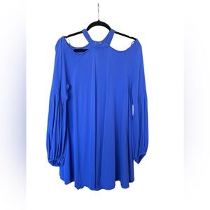 Free People Drift Away Dress Cobalt Blue -Large. Cold Shoulder Long Sleeve